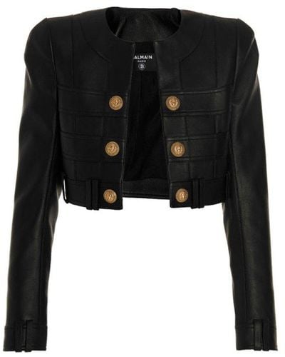 Balmain Short Leather Jacket - Black