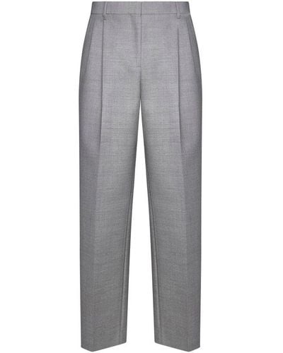 Burberry Pleat Detailed Straight Leg Pants - Gray