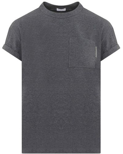 Brunello Cucinelli Rolled Sleeved Straight Hem T-shirt - Grey