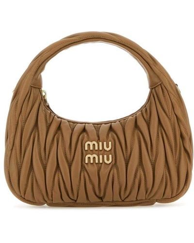 Miu Miu Wander Matelassé Logo Plaque Mini Hobo Bag - Brown