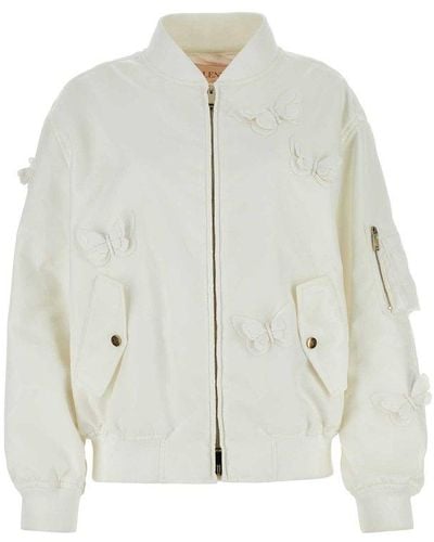 Valentino Butterfly Embellished Zip-up Jacket - White