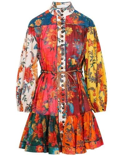 Zimmermann Floral-print Belted Mini Dress - Red