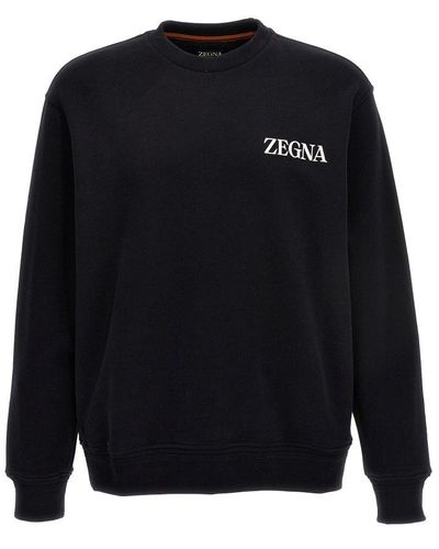 Zegna Logo Embossed Crewneck Sweatshirt - Blue