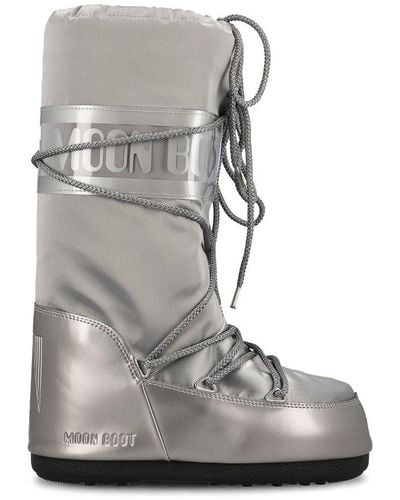 Moon Boot Icon Glance Lace-up Satin Boots - Gray