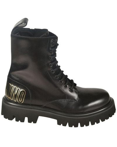 Moschino Logo-embossed Lace-up Boots - Black