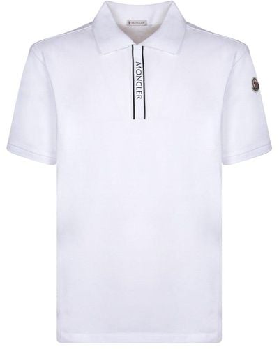 Moncler Logo-appliquéd Grosgrain-trimmed Cotton-piqué Polo Shirt - White