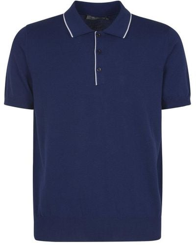Canali Contrasting Border Polo Shirt - Blue