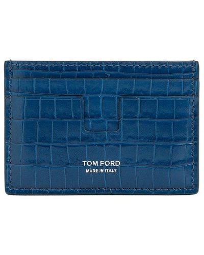 Tom Ford Calf Leather Card Holder Smallleathergoods - Blue