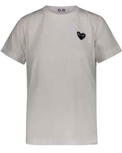 COMME DES GARÇONS PLAY Cotton T-shirt With Black Embroidered Heart Clothing - Grey