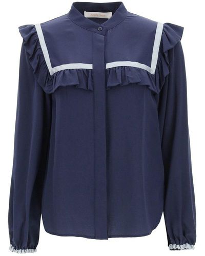 See By Chloé See By Chloe Frilly Silk Shirt - Blue