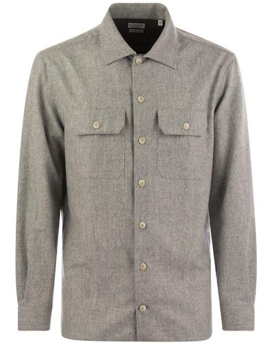 Brunello Cucinelli Flap Pocket Long-sleeved Shirt - Grey