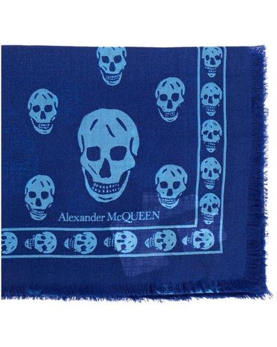 Alexander McQueen Scarf With Skull Motif - Blue