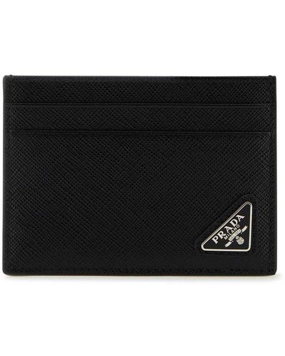 Prada Saffiano Leather Logo Plaque Cardholder - Black
