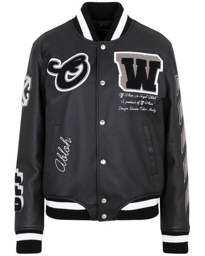 Off-White c/o Virgil Abloh Moon Varsity Leather Jacket - Black
