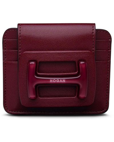 Hogan Plexi Burgundy Leather Card Holder - Red