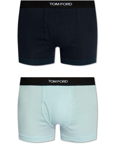 Tom Ford Logo Waistband Pack Of Two Boxers - Blue