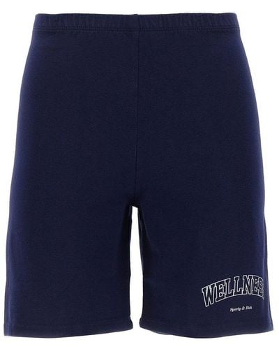 Sporty & Rich High Waisted Slogan Printed Shorts - Blue