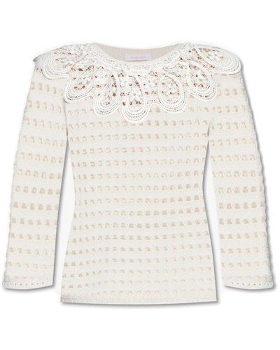 See By Chloé Lace-trimmed Sweater - White