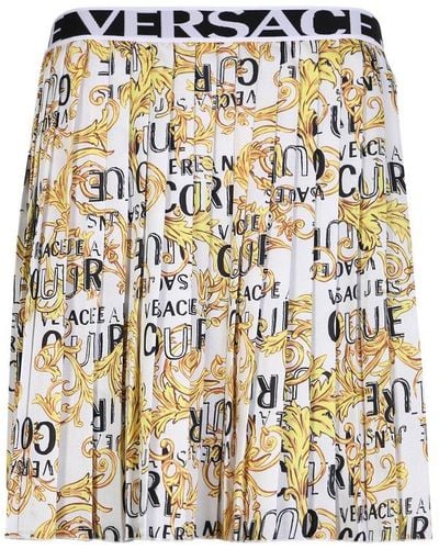 Versace Jeans Couture Logo Print Pleated Skirt - Metallic