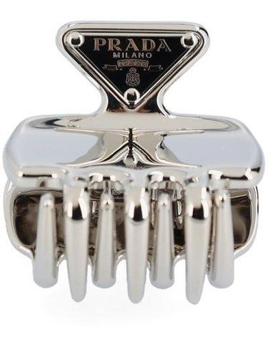 Prada Logo Detailed Claw Hair Clip - White