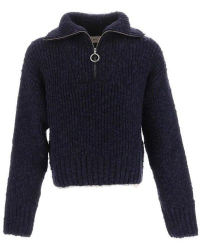 Ami Paris Half-zipped Knitted Jumper - Blue