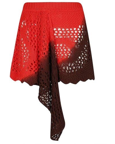 The Attico Draped Open-knit Mini Skirt - Red