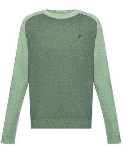 Etro Logo Embroidered Crewneck Knitted Jumper - Green