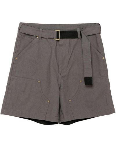 Sacai X Carhartt Wip Logo Patch Belted Waist Shorts - Grey