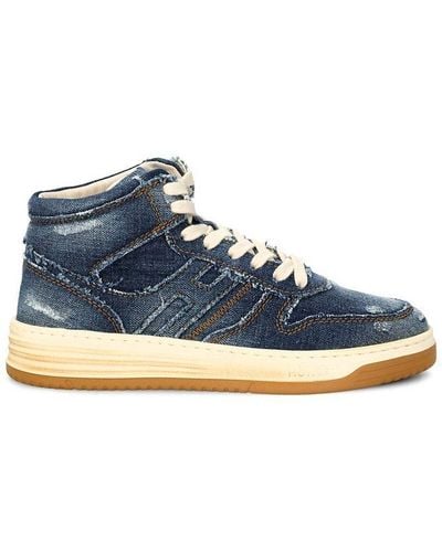Hogan Contrast-stitch High-top Distressed Sneakers - Blue