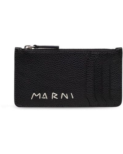 Marni Logo Detailed Zipped Cardholder - Black