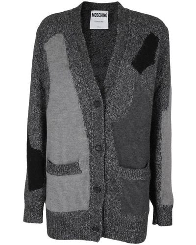 Moschino Patterned Intarsia-knit Buttoned Cardigan - Gray