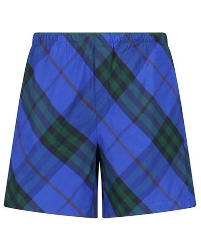 Burberry Checkered Knee-length Twill Swim Shorts - Blue