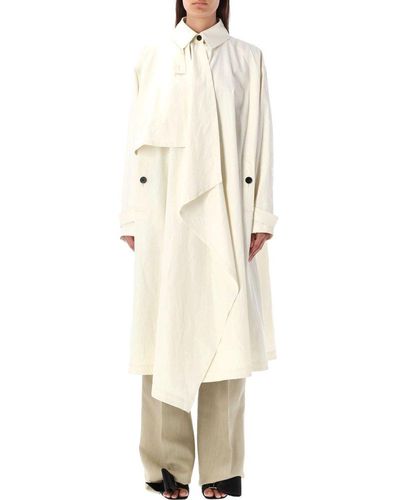 Ferragamo Asymmetric Long-sleeved Trench Coat - White