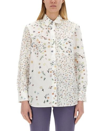 PS by Paul Smith Allover Floral Printed Long-sleeved Shirt - White