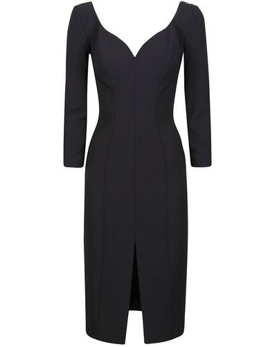 Elisabetta Franchi V-neck Front-slit Midi Dress - Black