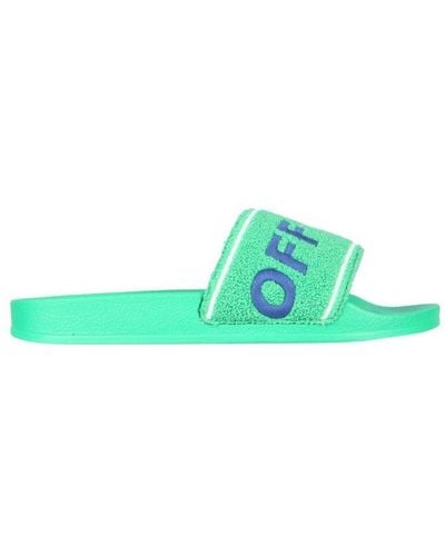 Off-White c/o Virgil Abloh Towel Logo Embroidery Industrial Slides - Green