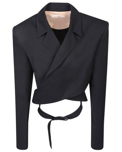 Ssheena Crossover-front Cropped Tailored Blazer - Black