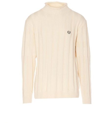 Fred Perry Logo-embroidered High-neck Jumper - White