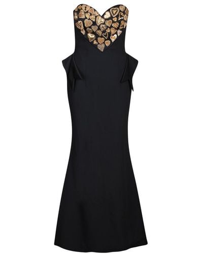 Moschino Sweetheart-Neck Embroidered Strapless Maxi Dress - Black
