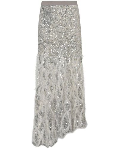 Elisabetta Franchi Tulle Embroidered Long Skirt - Gray