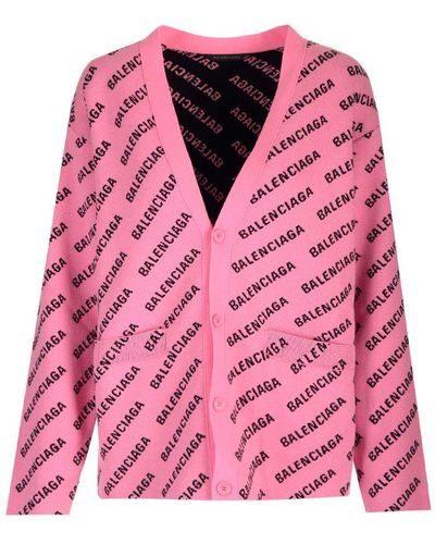 Balenciaga Logo Intarsia-knit Cardigan - Pink