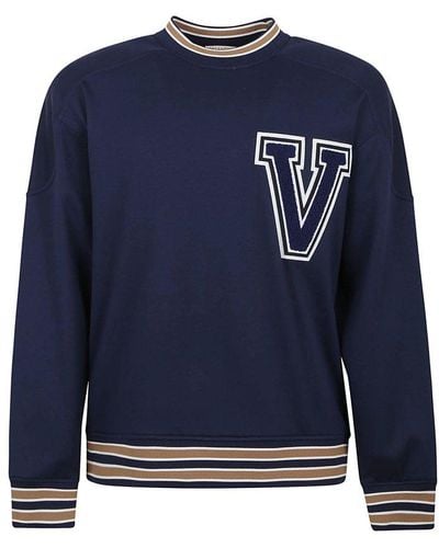 Valentino Logo Flocked Crewneck Sweatshirt - Blue