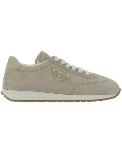 Prada Round-toe Lace-up Sneakers - Gray