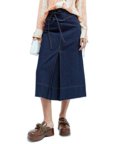 Rejina Pyo Boon Bow-detailed Denim Midi Skirt - Blue