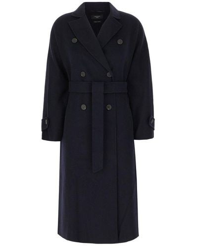 Weekend by Maxmara Double-breasted Belted Coat - Blue