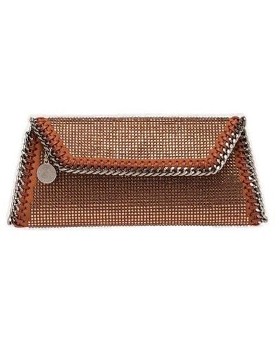 Stella McCartney Falabella Embellished Chain-linked Clutch Bag - Brown