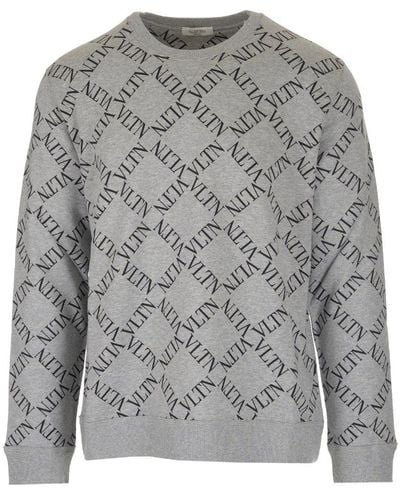 Valentino Vltn Grid Crew-neck Sweatshirt - Gray