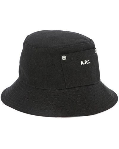 A.P.C. Logo-embroidered Wide Brim Bucket Hat - Black