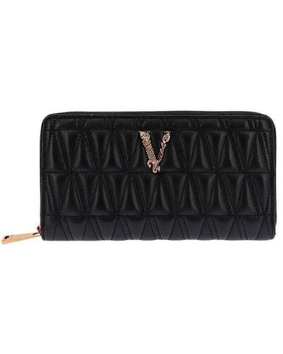 Versace Leather Zip Closure Wallets - Black