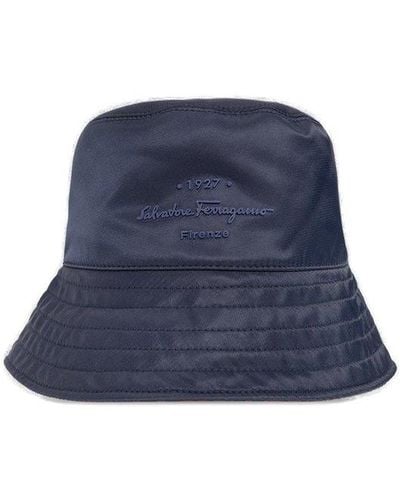 Ferragamo Gancini Logo Reversible Bucket Hat - Blue